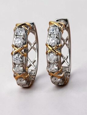 🔥Moissanite Hoop Earrings in 14K Gold & Platinum Over Sterling Silver 1.25 ctw